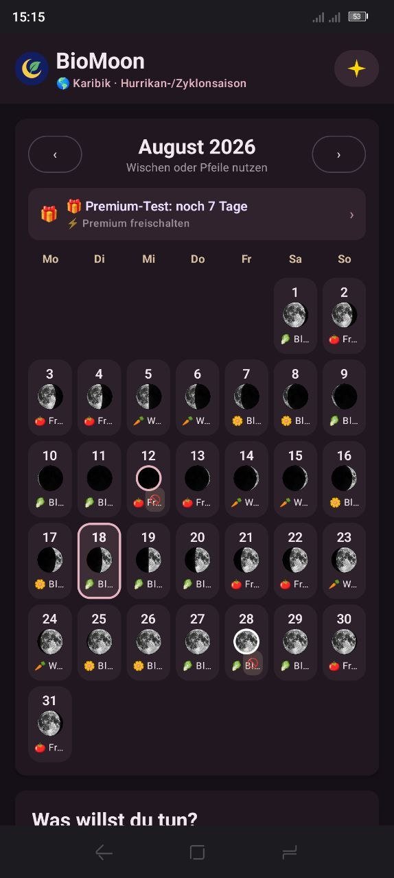 Monatskalender mit Mondphasen-Symbolen